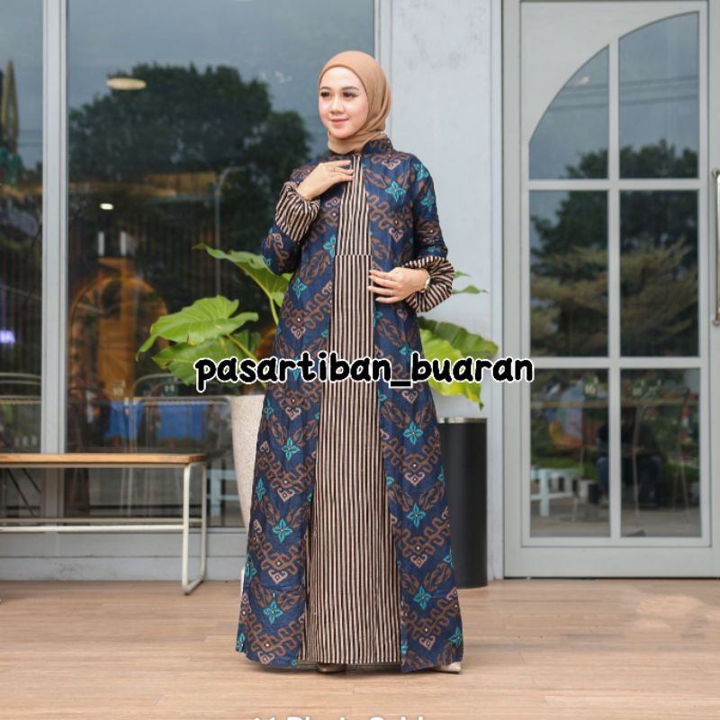 Batik Batik Iskandar Couple Gamis Kemeja Songket Zigzag Baru Biru