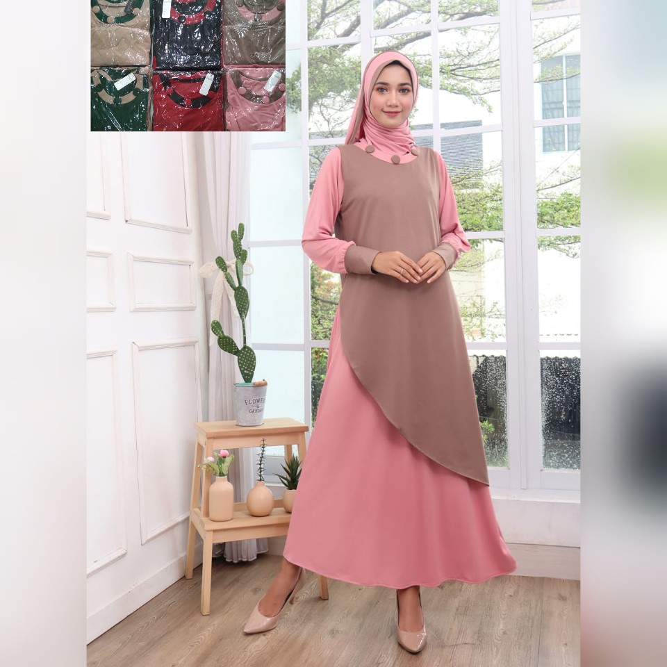 selena fashion baju gamis fashion bahan lemon skin 3in1 fit XL