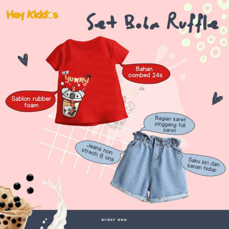 Setelan boba 2-10th/setelan anak perempuan/set boba ruffle/baju boba