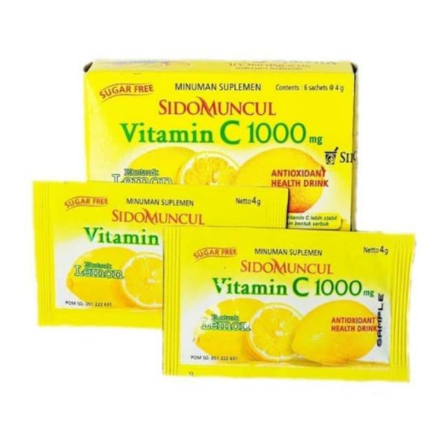 Sidomuncul Vitamin C1000 Daya Tahan Tubuh dan Stamina Ekstrak Lemon Isi 6 Sachet