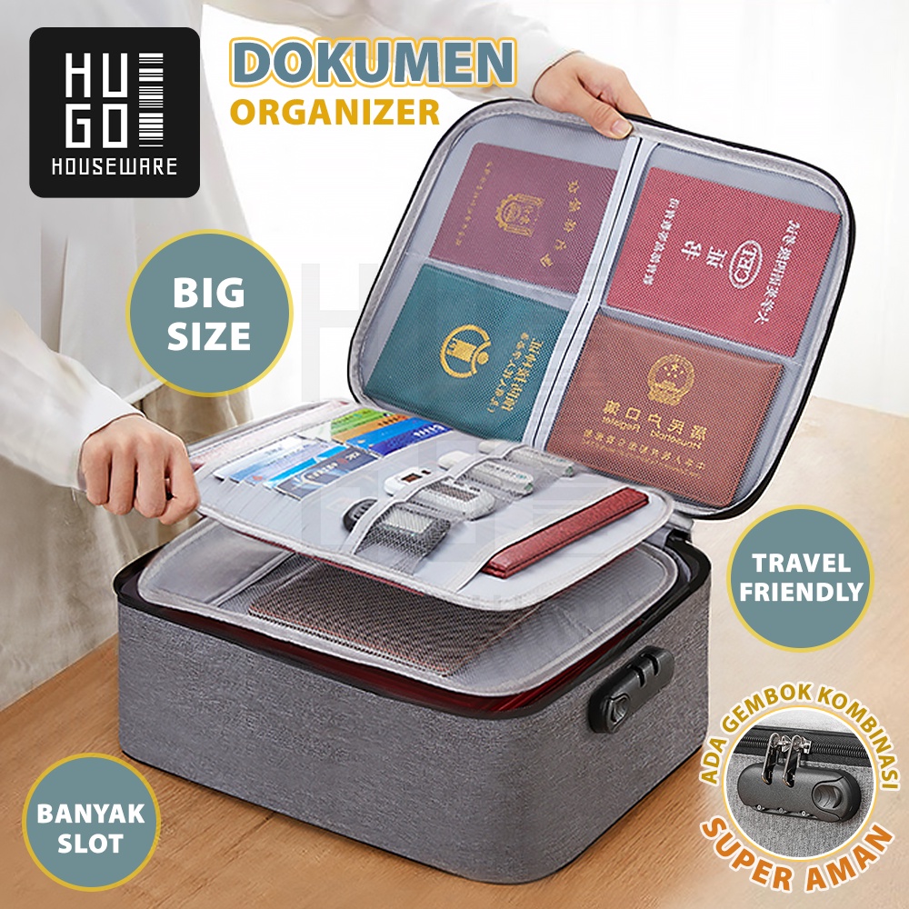 HUGO Tas Dokumen Tempat Penyimpanan File Surat Travel Bag dengan Security Digit Lock