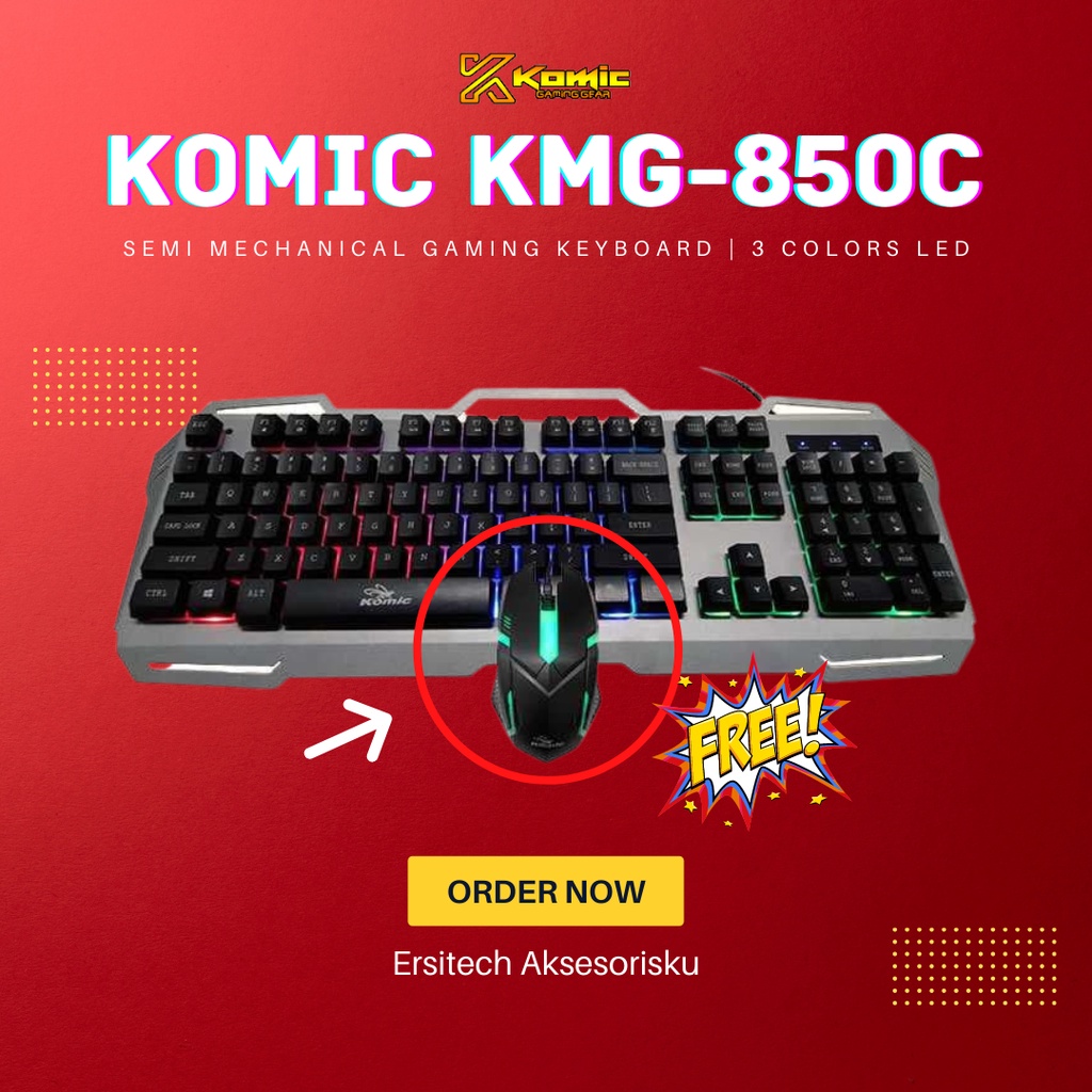 Komic KMG 850C - Keyboard Gaming Mechanical, Keyboard RGB, Keyboard Komputer, Keyboard Mouse Gaming,