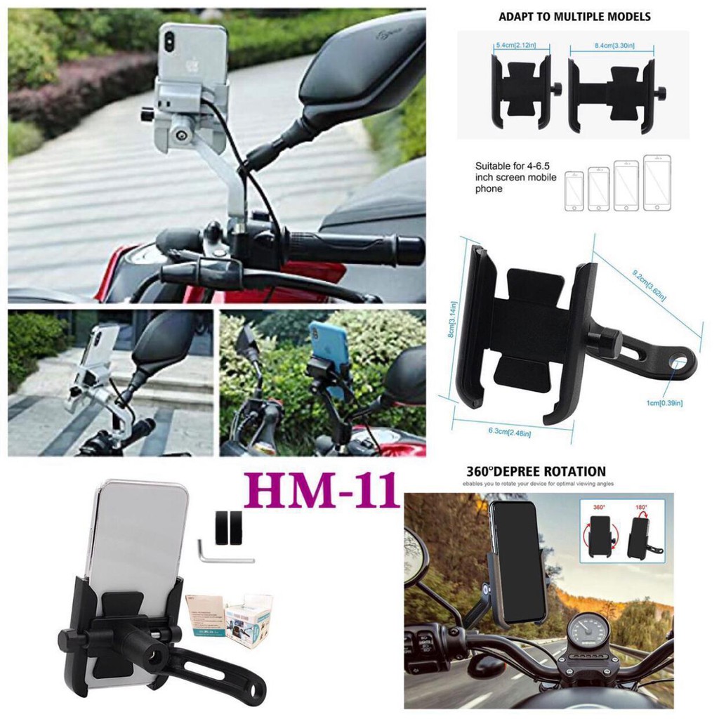 HOLDER HP MOTOR TERBARU HM11 SPION DAN STANG 360 CAR PHONE MOUNT