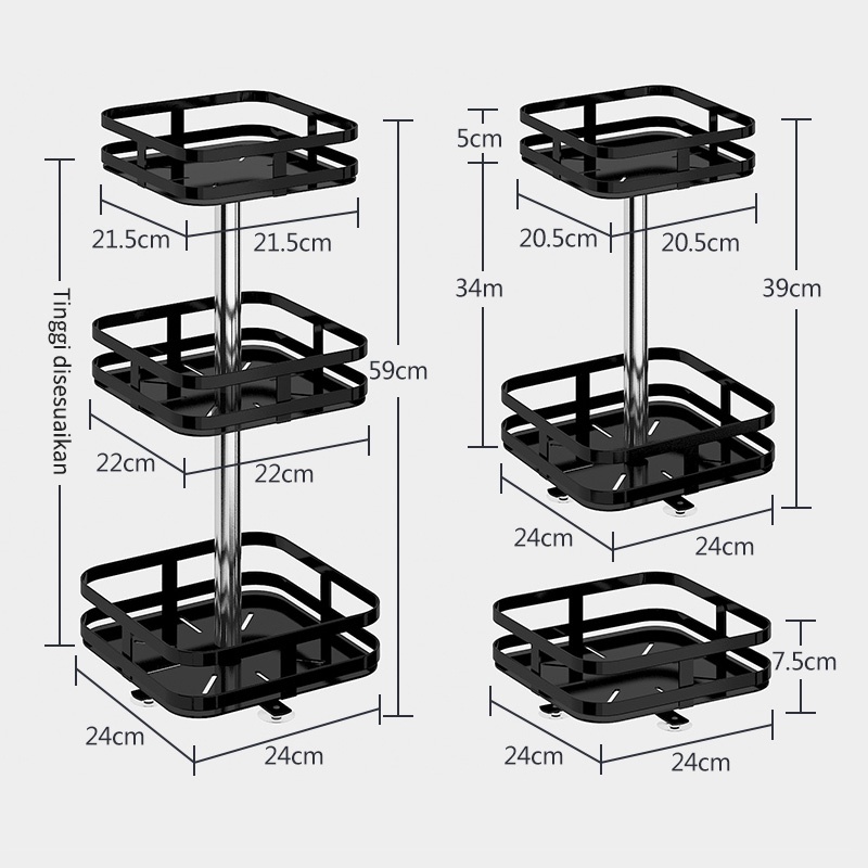 Rak Bumbu Putar Berputar 360 Derajat Rak Bumbu Dapur Stainless Rotate Kitchen Spice Rack Organizer