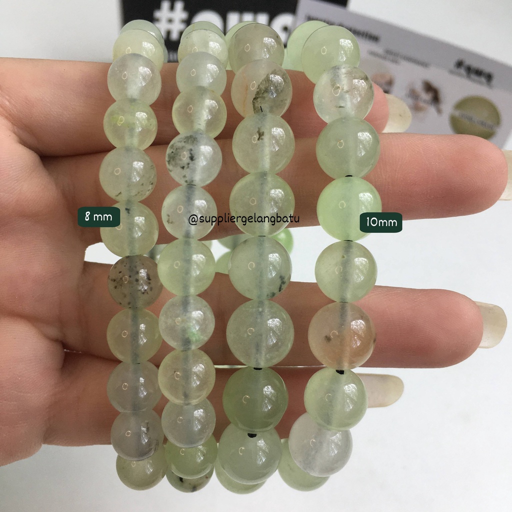 gelang batu GREEN QUARTZ 8mm KUARSA BENING premium hijau termasuk BOX