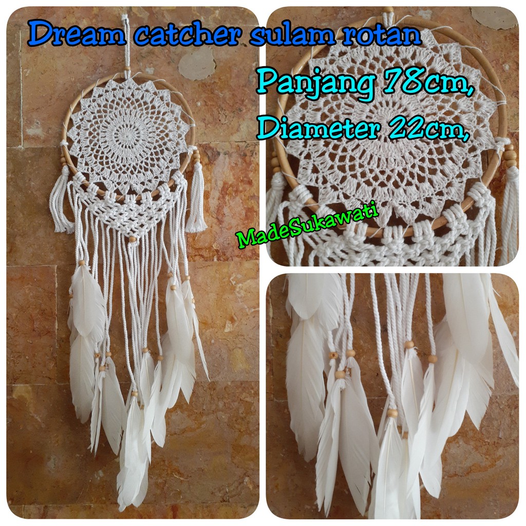 Dream catcher sulam rotan diameter 22cm panjang 78cm