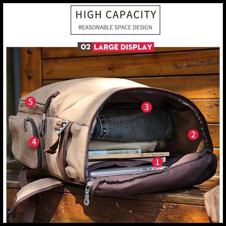 Tas Ransel Pria/Wanita Kanvas/TAS LAPTOP Retro Vintage muzee (impor) - Abu-abu