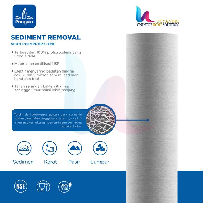 Air-Keran-Filter- Cartridge Saringan Air / Filter Air Penguin Pp Sedimen 10" - 5 Mikron -Filter-