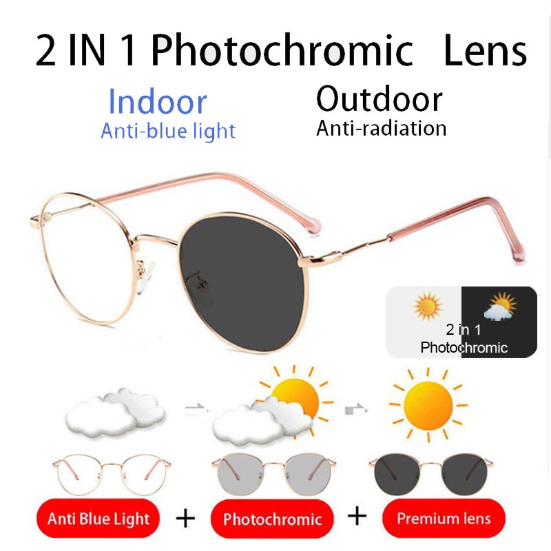 ✧YUKSHOPING✧ Kacamata Photocromic Anti Radiasi Unisex Vintage Kacamata Berubah Warna 6601 Frame Optik R452-1