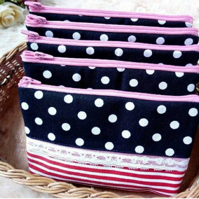 

souvenir pouch kanvas kombinasi renda