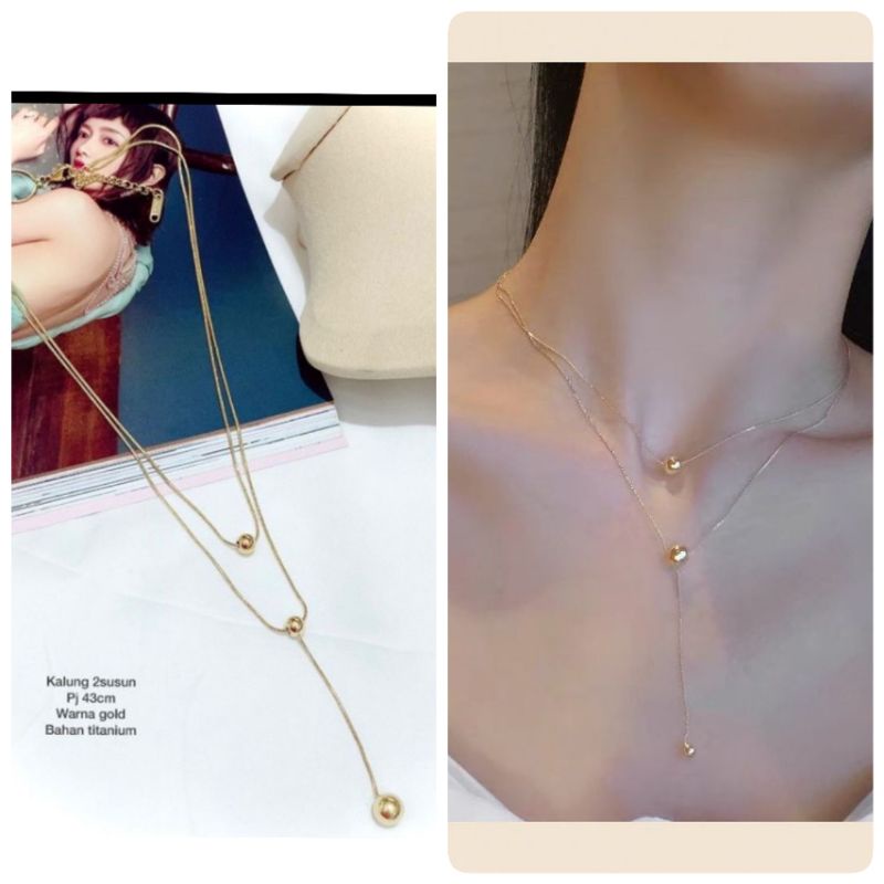 Kalung Titanium Asli Rantai Gold 2 layer Premium Brandad Stainless steel Anti karat anti alergi T001