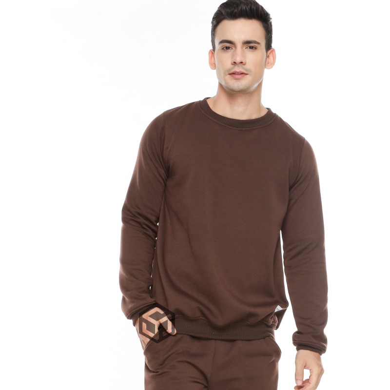 Sweater Crewneck Pria Wanita Polos Sweatshirt Coklat Kopi