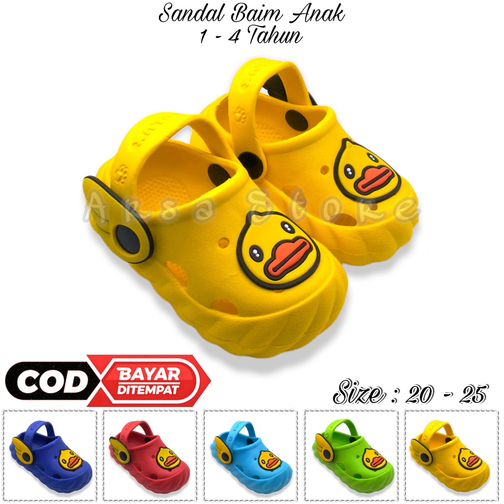 Sandal Baim Lucu Anak Bayi Laki Laki Tali Belakang / Sandal Sepatu Anak Cowok Umur 1 2 3 Tahun Motif Bebek