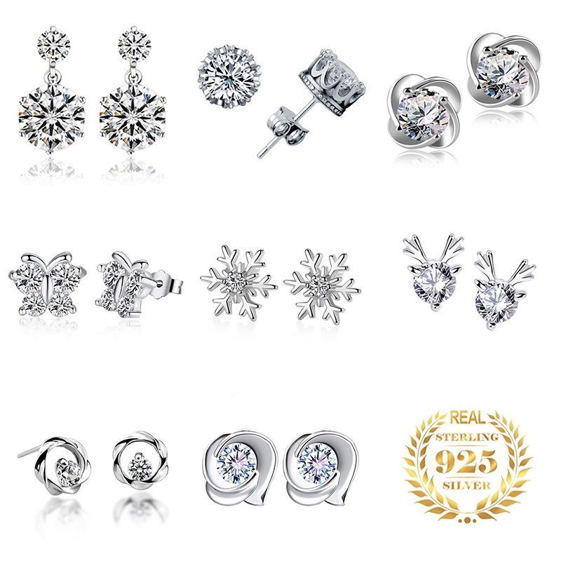 925 anting perak sterling anting-anting wanita dengan perhiasan fashion berlian ED1-6