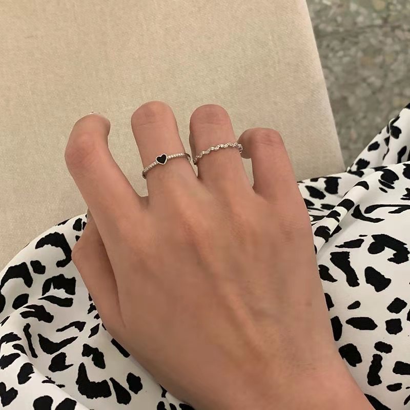 2 pcs/set Korean Drip-glazed Heart-shaped Ring Love-shaped Index Finger Knuckle Ring Little Finger Tail Ring Sexy Girl Jewelry