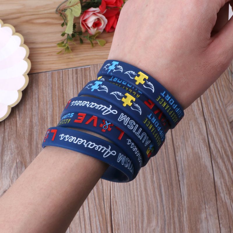 SIY  Pack Of 6 Autism Awareness Inspirational Bracelets Autism Awareness Creates Change Silicone Wristbands Blue Unisex