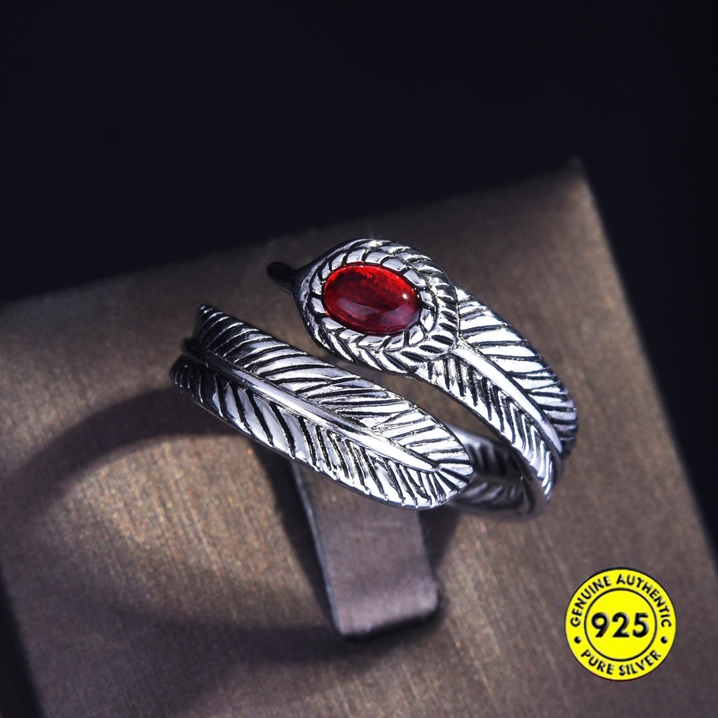 Cincin Sterling Silver 925 Model Terbuka Adjustable Dengan Berlian Merah Untuk Wanita