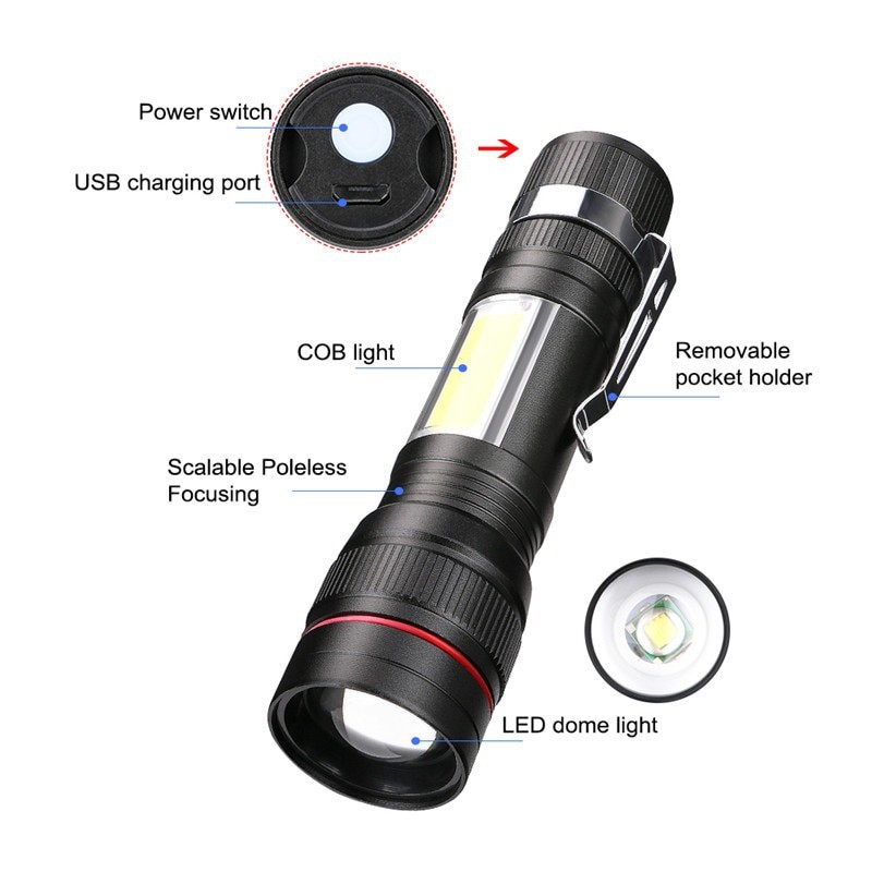 Torch Senter LED USB Rechargeable XML-T6 Plus COB 3800 Lumens