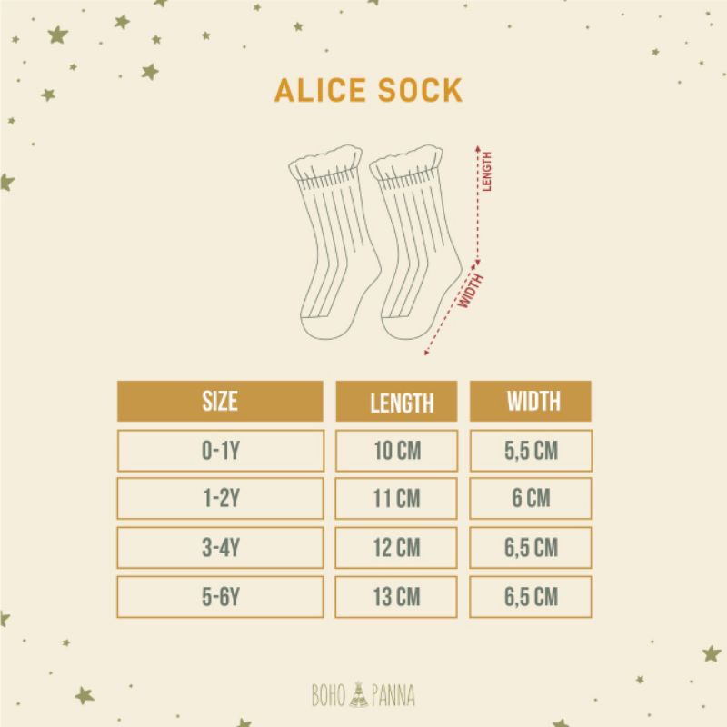 BohoPanna Alice Socks 0-6 Tahun Panna Socks Kaos Kaki Bayi Sock