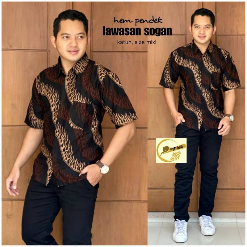 Risna Batik HRB026 Kenongo Hem Kemeja Batik Pria Lengan Pendek Katun
