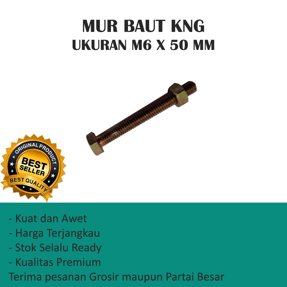 MUR BAUT UKURAN M6 X 50 MM KNG MURAH (HARGA PER 10 PCS)