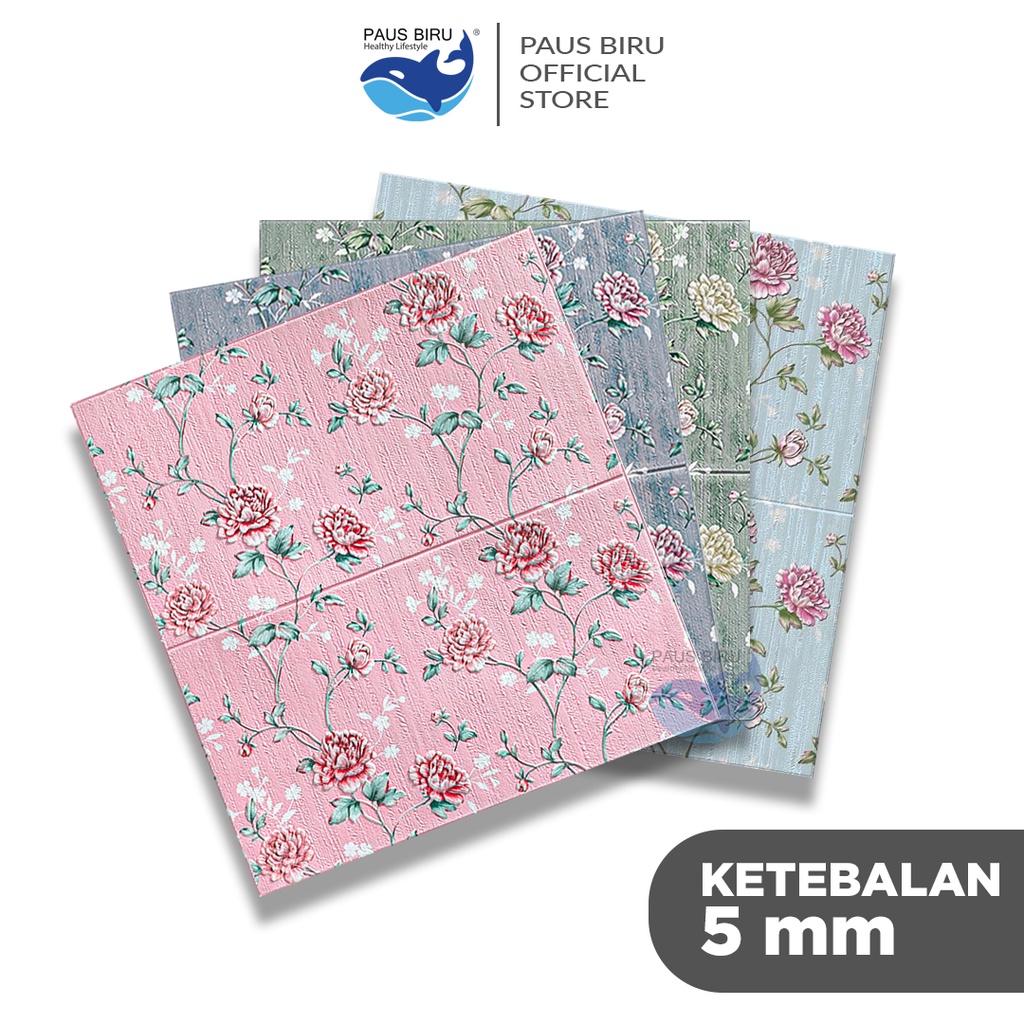 Paus Biru - Wallpaper Dinding 3D Foam 5mm Motif Foam Batik Bunga walpaper Sticker MT