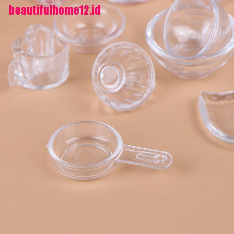 【beautifulhome12.id】17Pcs/Set 1:12 Dollhouse Miniature Transparent Tableware DIY Pretend Play Toys