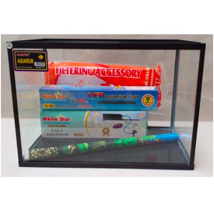 Paket aquarium Nikita Triset L dengan lampu atas LED.