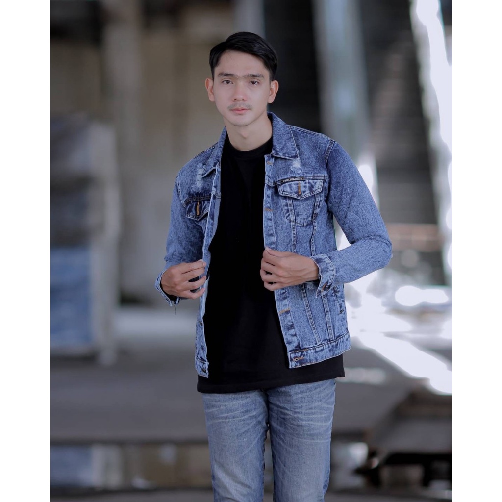 Jaket Jeans Pria Sobek Simple Terbaru 2022 SIZE M,L,XL