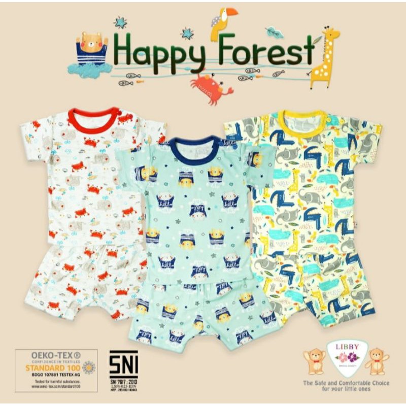 LIBBY BABY HAPPY FOREST-Setelan Pendek Kancing Pundak