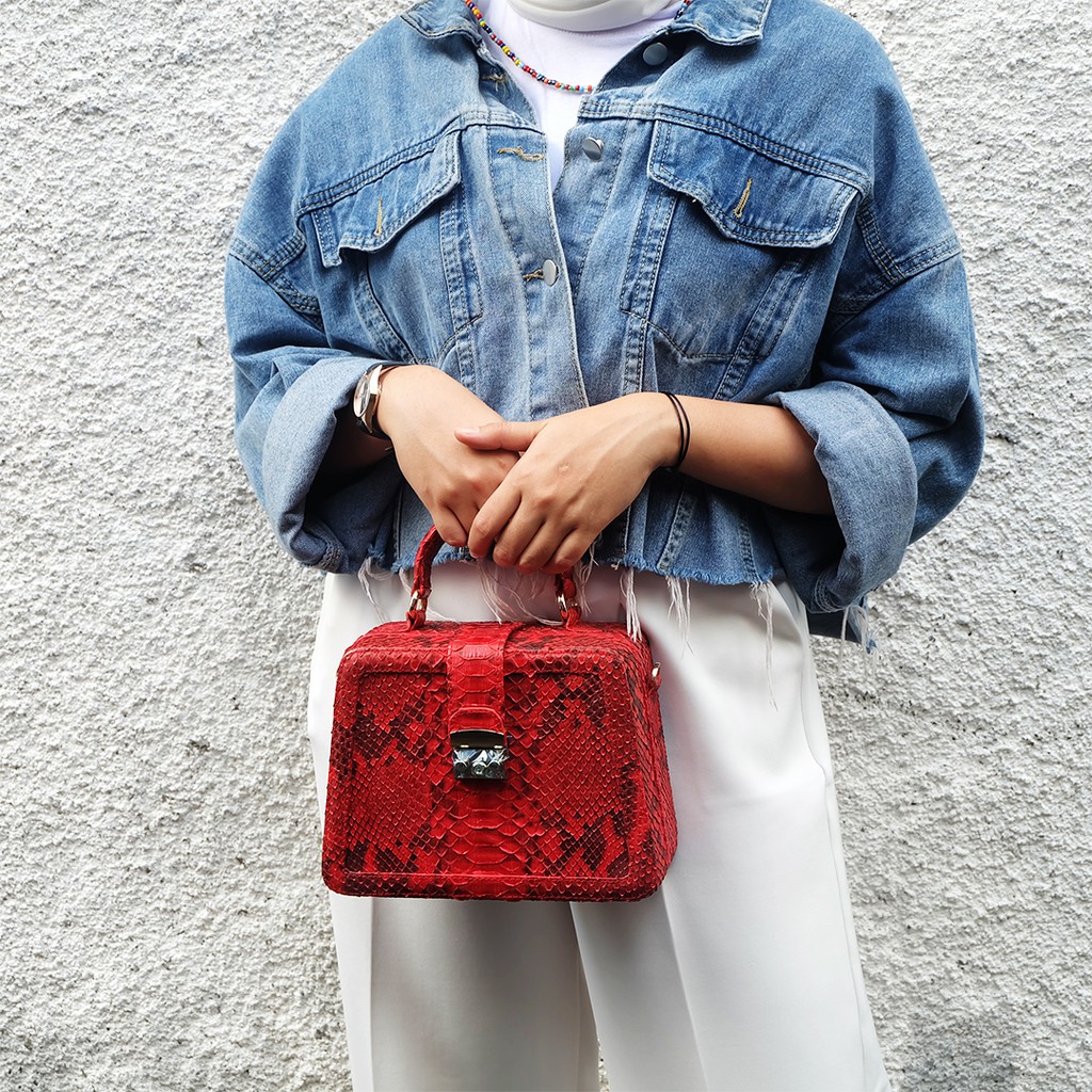 Tas Wanita-Kulit Ular Asli-Lhusia Bag-Red