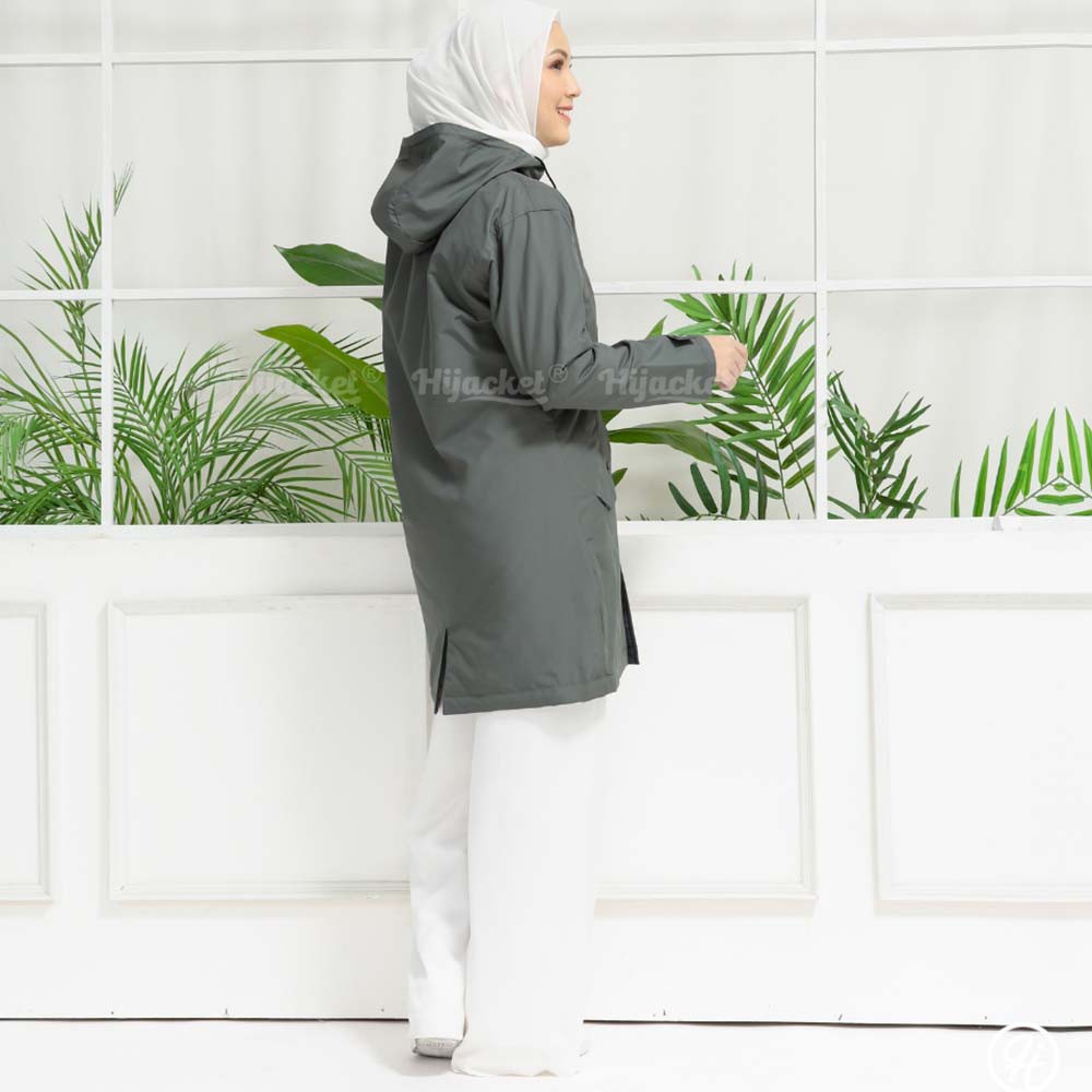 Jaket Jacket Wanita Cewek Muslimah Hijaber Hoodie Hijaket Kekinian Terbaru Jeket Hijacket Ixora Abu-2