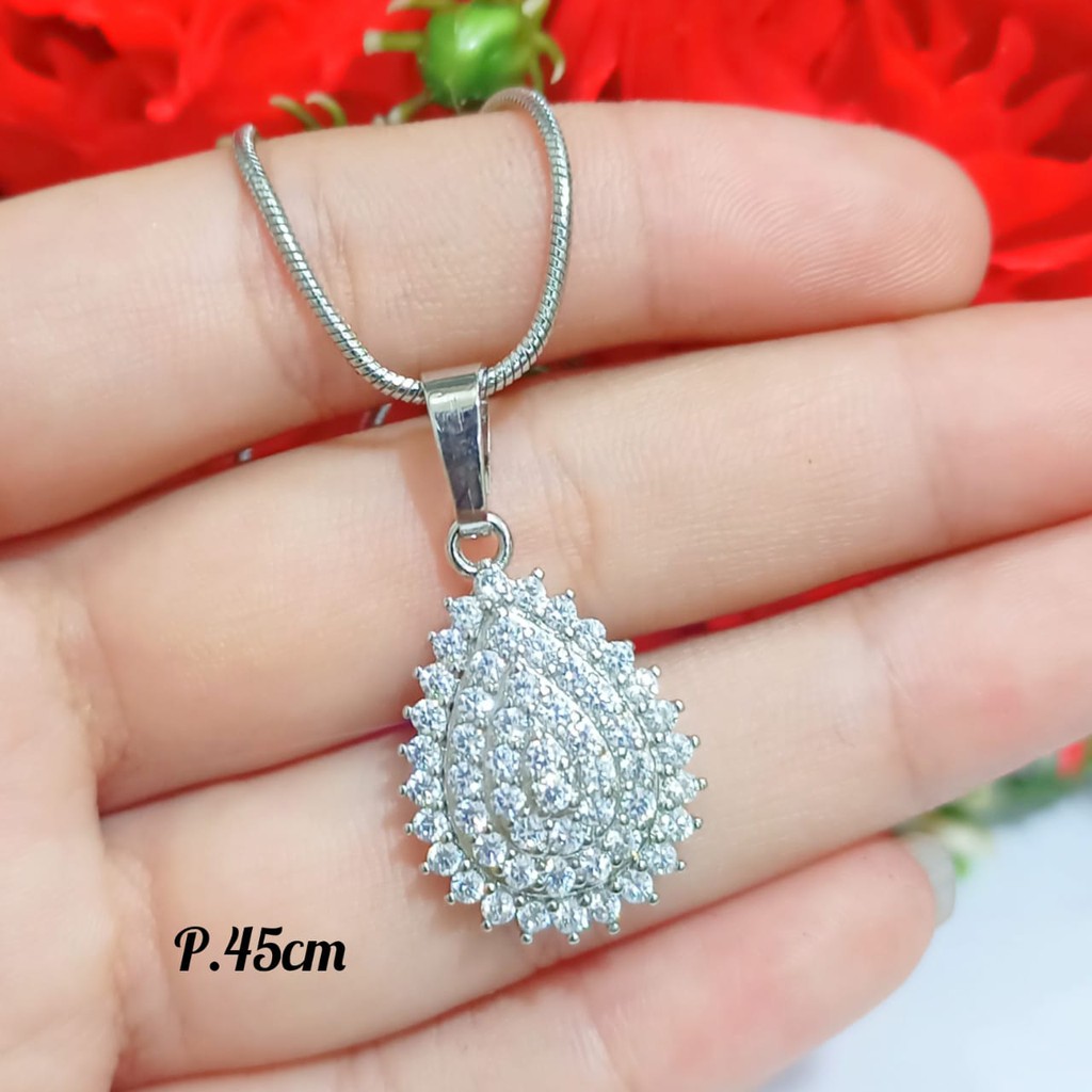 Kalung TITANIUM Dewasa + Liontin permata full zircon labu Gold &amp; Silver tidak karat