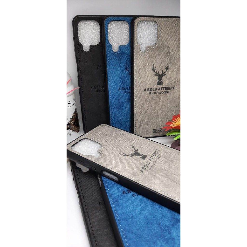 Promo Case Samsung A12 2020 M12 2021 Softcase TPU Cloth Casing DEER Textur Jeans / Paket 2in1 Tempered Glass Layar Samsung A12 2020 M12 2021