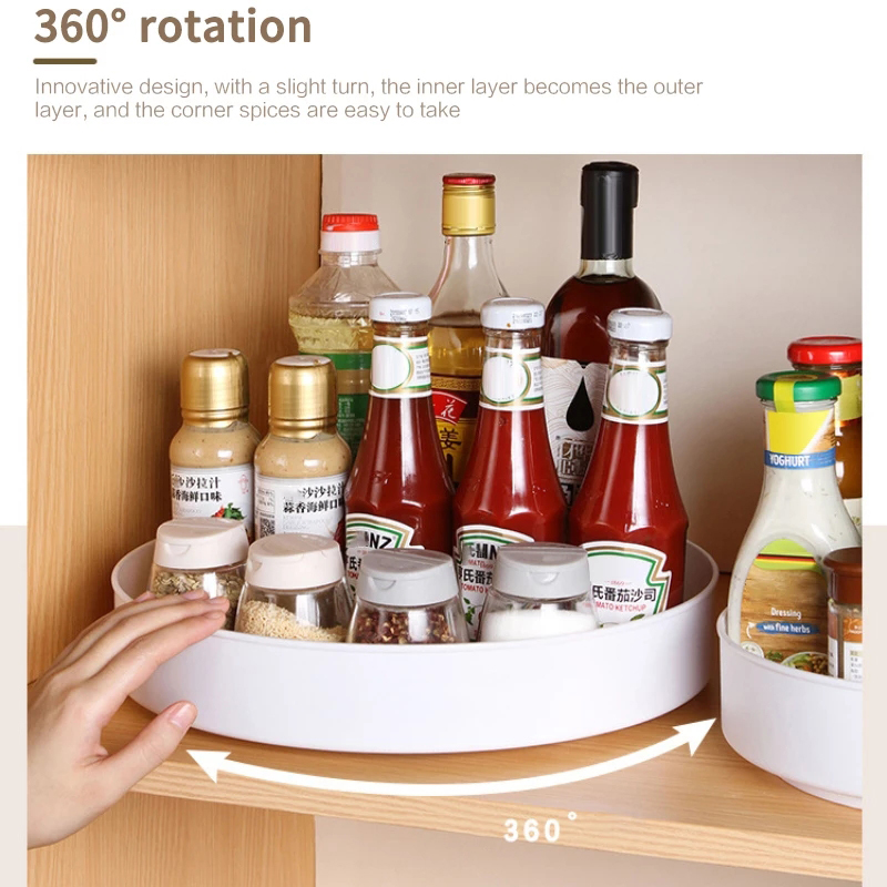 Nampan Putar Multifungsi Tempat Bumbu Makanan Snack Rak Non Slip Kosmetik organizer Hemat Tempat Aneka Organizer360° Rotating Kitchen Storage Box/Kotak Penyimpanan Dapur Putar