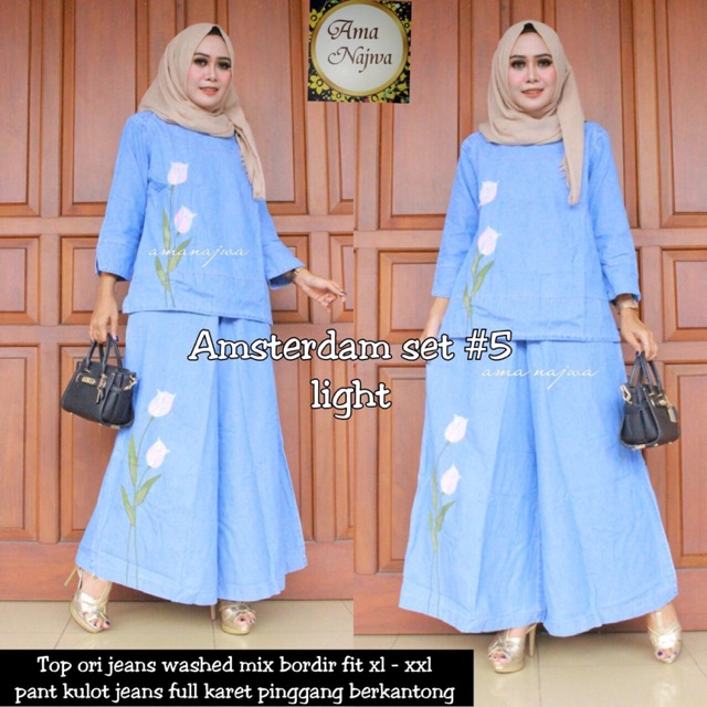 Setelan jeans kulot setelan denim jumbo set jeans
