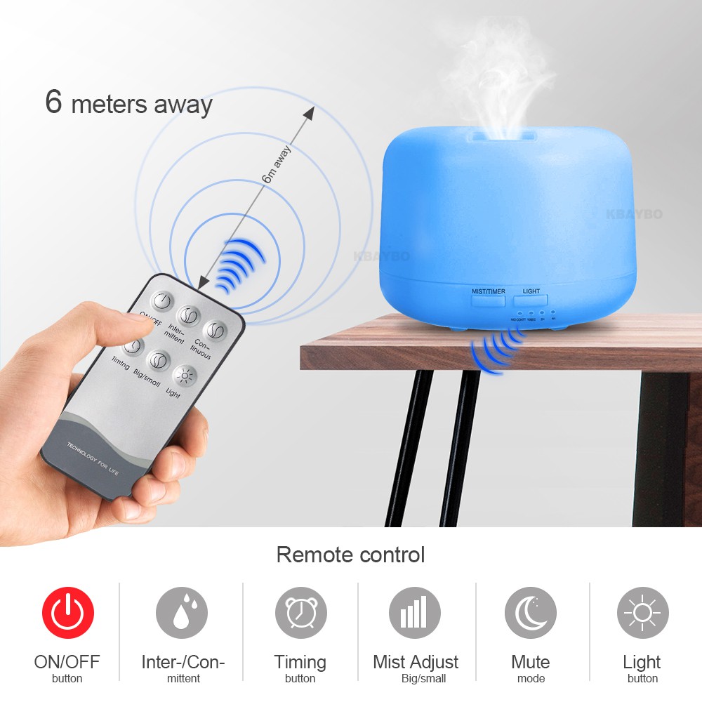 Ultrasonic Aroma Diffuser Humidifier 500ML+2 Pcs Free Essential Oil Air Purifier Remote Control 7 Led Colorful LED Pelembab Pengharum Ruangan