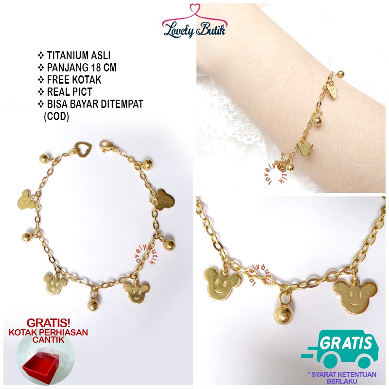 Lovelybutik Gelang Tangan Titanium Anti karat Mouse Gelang Tangan Titanium  Ukuran 18 cm