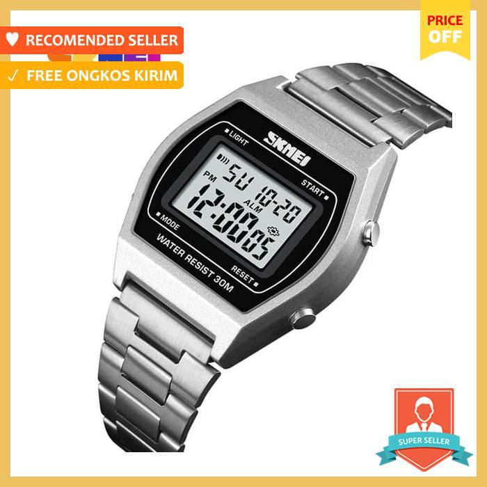 Jam Tangan Pria Digital Rantai Original Skmei 1328 Anti Air Silver