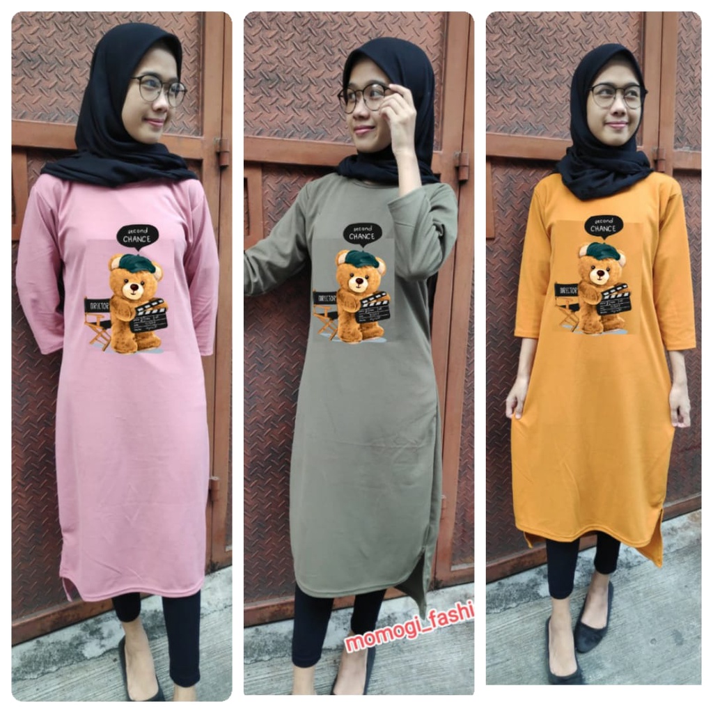 MOMOGI- MIDI DRESS KARAKTER BEAR ADLV / LONG TUNIK ALL SIZE