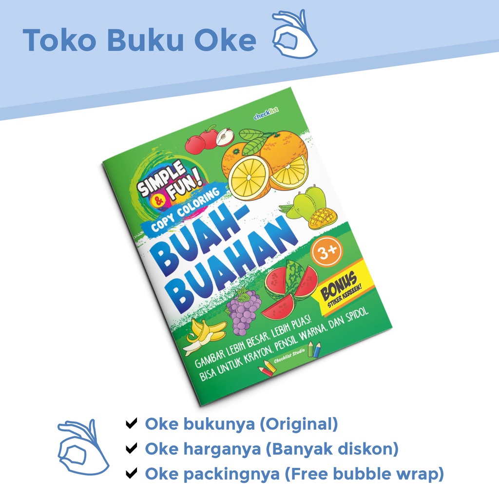 Buku Mewarnai Anak Simple Fun Copy Coloring Buah Buahan Bonus Stiker