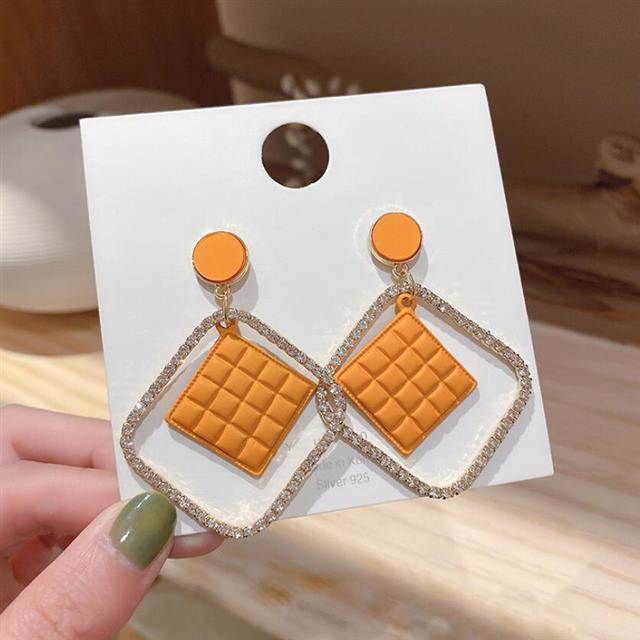 925 jarum perak Korea square trendy berlian imitasi anting-anting fashion geometris sederhana berlia