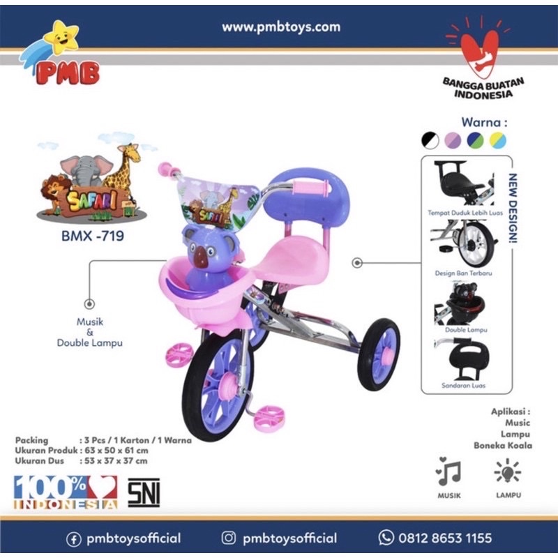 Tricycle PMB BMX 719 Nikel Sepeda Tiga Roda Anak Balita