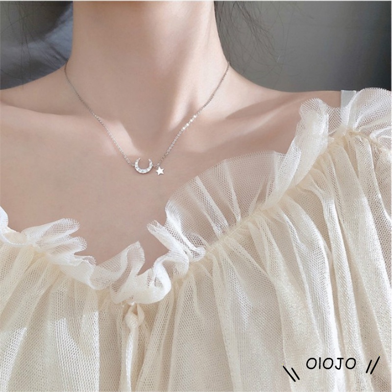 【COD】Kalung Rantai Sterling Silver Dengan Liontin Bulan + Bintang Untuk Wanita