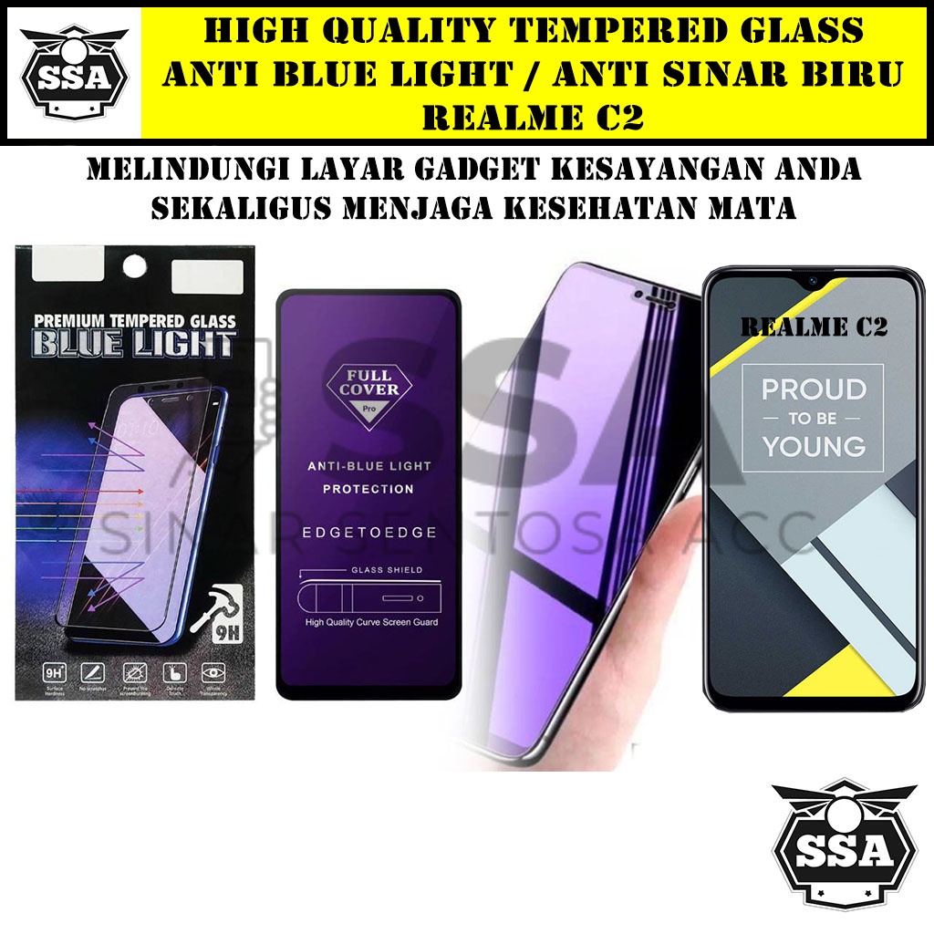 Tempered Glass Realme C2 Anti Blue Light Anti Sinar Biru Real Me Ori Original Hp Pelindung Layar Temper Anti Lecet Gores TG Murah Berkualitas