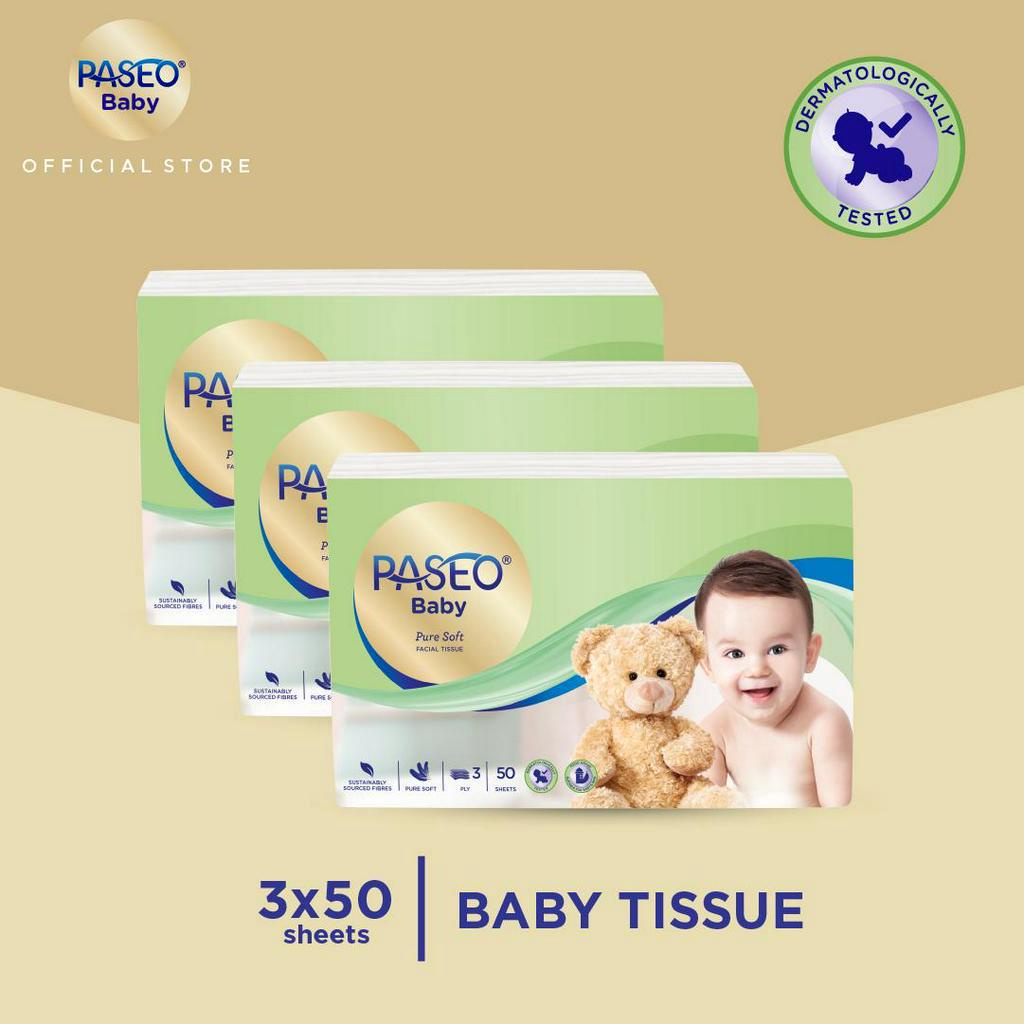 Paseo Baby Tissue Bayi Travel Pack 50 Sheets x 3 Packs