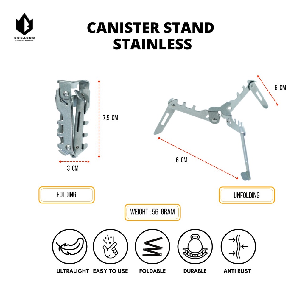 Dudukan Tabung Canister Dhaulagiri - Canister Stand Dhaulagiri Stainlless Steel Bracket Tripod