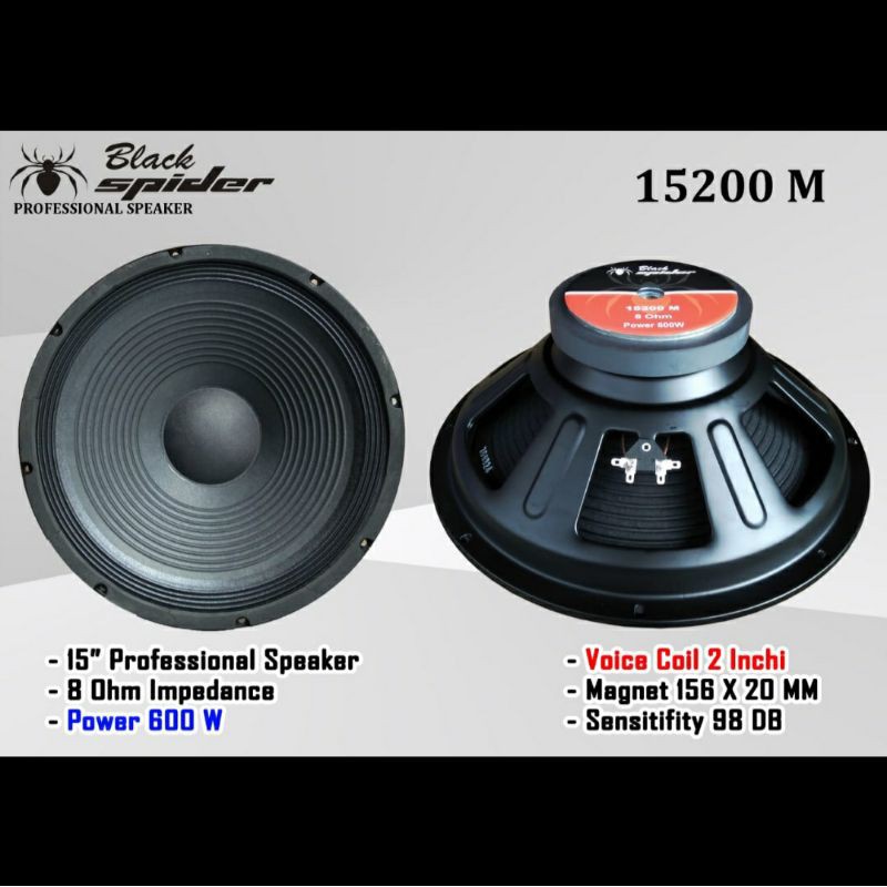 BLACK SPIDER Speaker 15 Inci Blackspider 15200 M Full Range 600 Watt