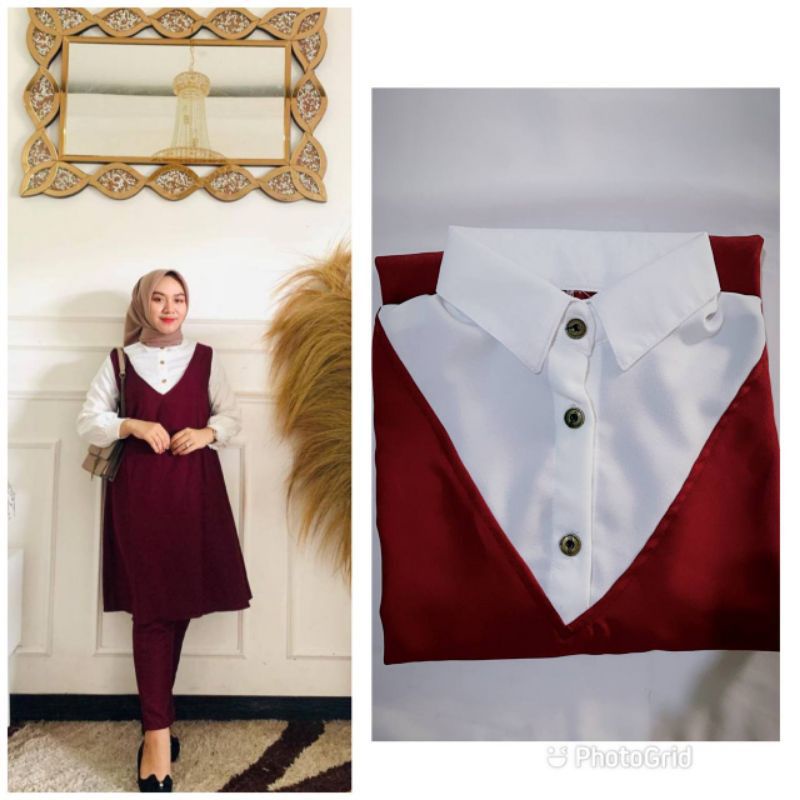 SISY ONE SET || SETELAN TUNIK WANITA || ONE SET DAILY SET BAJU WANITA ATASAN WANITA CELANA WANITA-Maroon