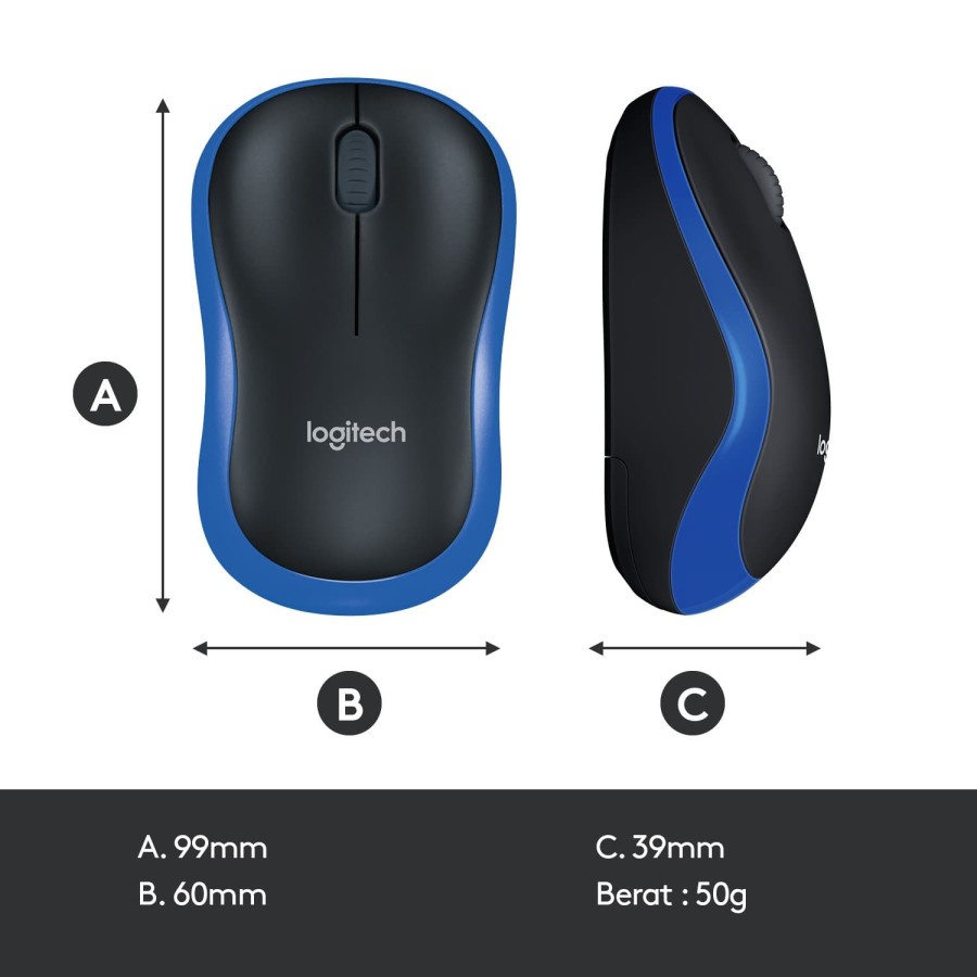 Mouse Logitech Usb Wireless M185 Compact untuk Windows, Mac, ChromeOS Batre Include Plug And Play Original Garansi Resmi